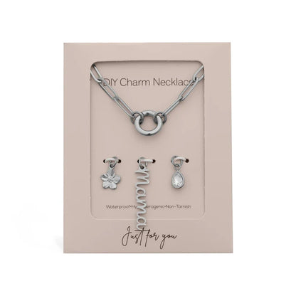 Stainless Steel Mama Charm Holder Necklace Gift Set