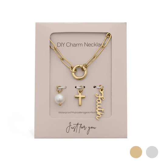 Stainless Steel Faith Charm Holder Necklace Gift Set