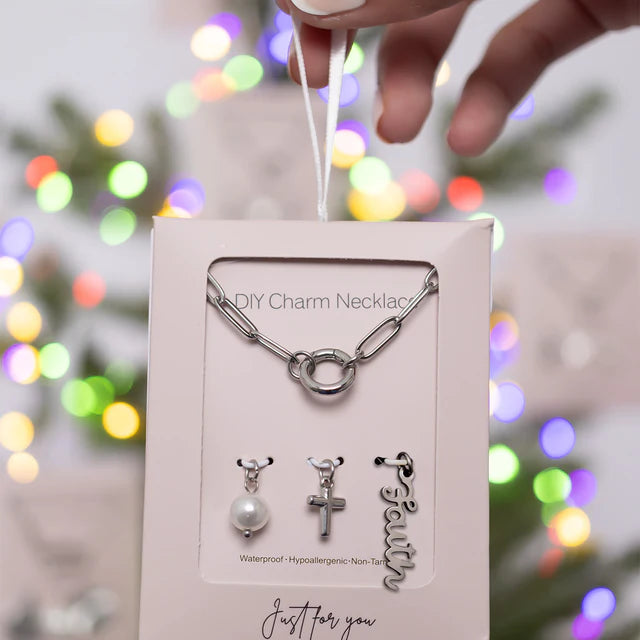 Stainless Steel Faith Charm Holder Necklace Gift Set